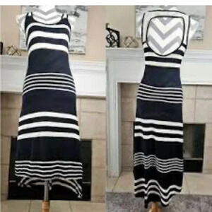Rip Curl surf black/white striped maxi viscose dress suze large